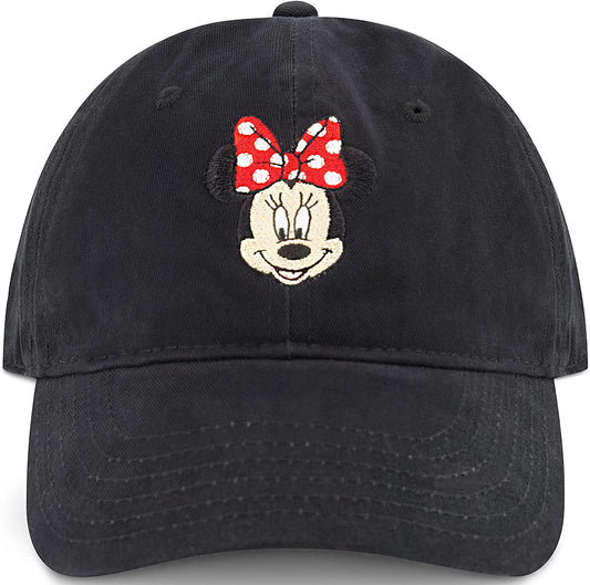 Concept One Women'S Disney'S Minnie Mouse Bows Embroidered Cotton Adjustable Dad Hat with Curved Brim Apparel & Accessories > Clothing Accessories > Hats Concept One Black - Minnie Face One Size 