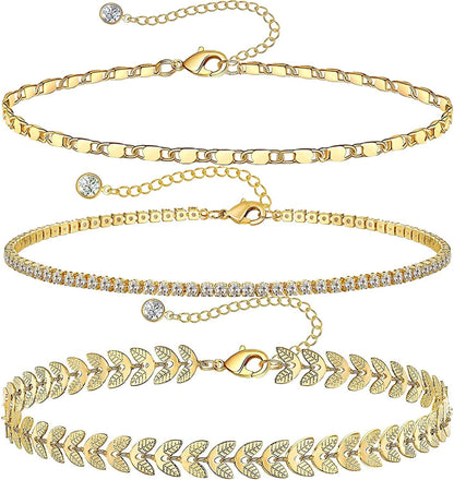 DEARMAY Gold Anklets for Women 14K Gold Ankle Bracelets for Women Waterproof Cuban Link Anklets Set Layered Anklet Bracelets for Women Anklet for Women Gold Jewelry Gift Apparel & Accessories > Jewelry > Anklets DEARMAY J  