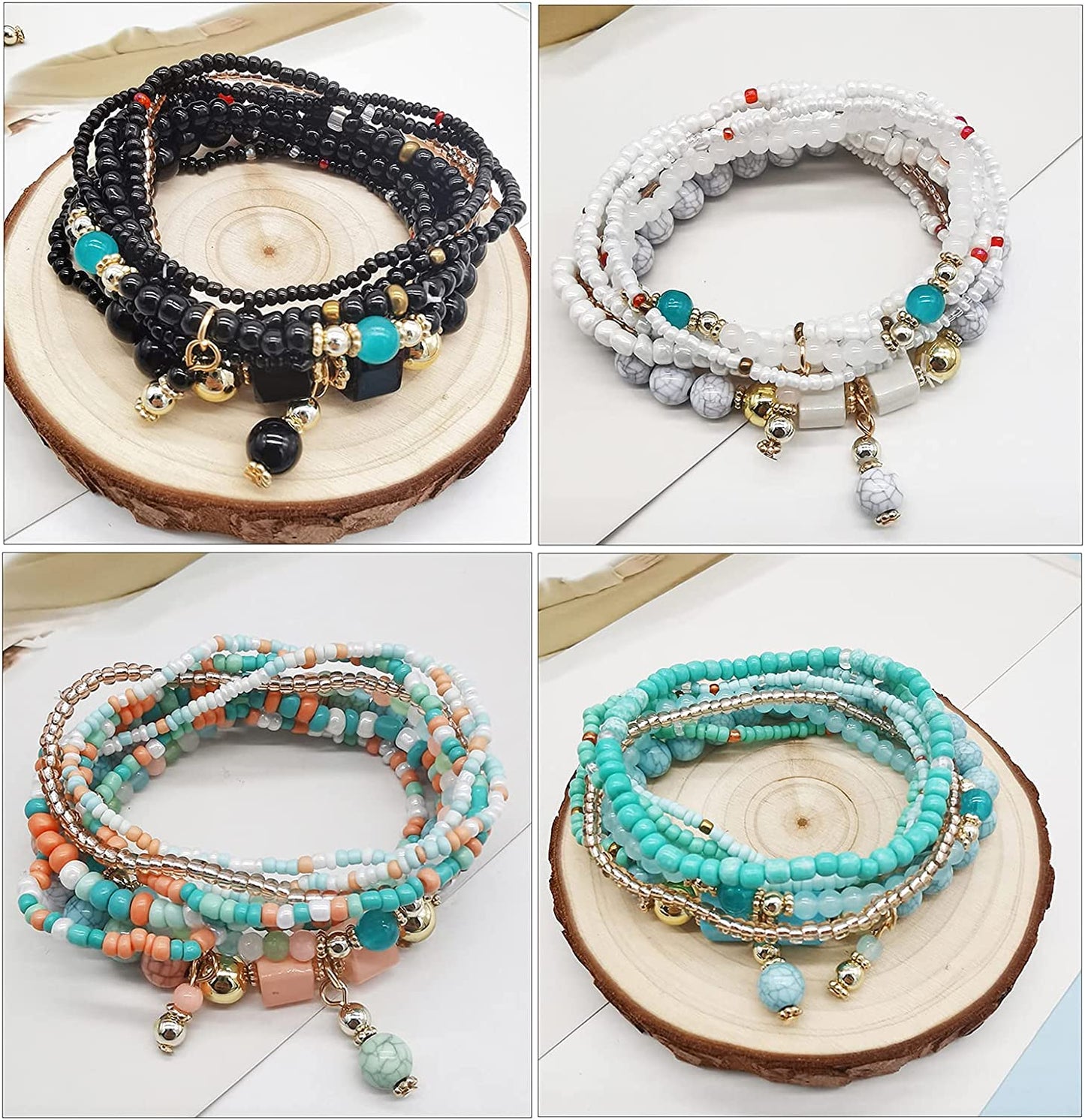 SAMOCO 9 Sets Bohemian Stackable Bead Bracelets for Women Stretch Multilayered Bracelet Set Multicolor Jewelry Apparel & Accessories > Jewelry > Bracelets SAMOCO   