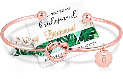 MOOKOO Personalised Bridesmaid Bracelet Gift Will You Be My Bridesmaid Proposal Gift Adjustment Bachelorette Bangle Apparel & Accessories > Jewelry > Bracelets MOOKOO Rose gold o 