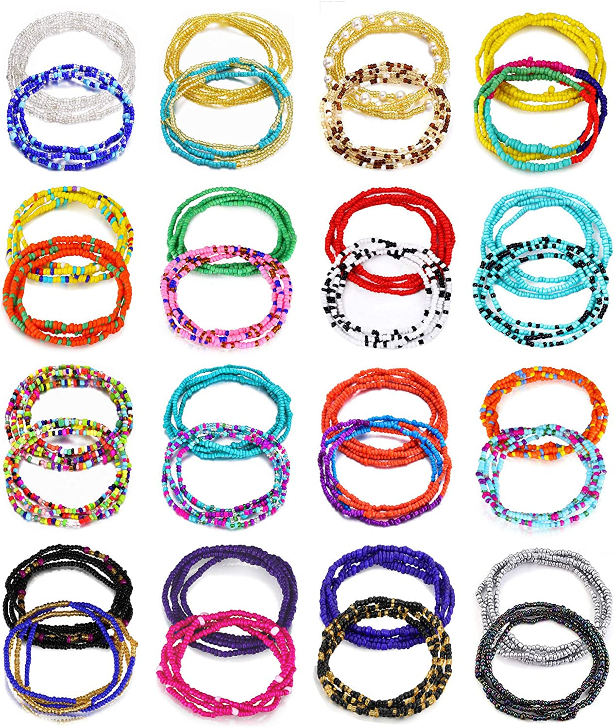 KOHOTA 32PCS Waist Beads for Women Colorful Summer Body Chains Belly Beads Bikini Jewelry Chains Bead Waist Chains Set-16Packs Apparel & Accessories > Jewelry > Body Jewelry KOHOTA Set A  