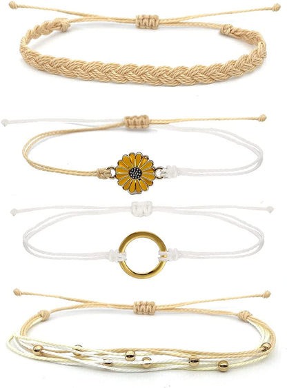 Choistily String Bracelets for Teen Girls Waterproof Boho Surfer Bracelets Summer Beach Rope Bracelets for Women Ocean Wave Anklet Bracelet Handmade Friendship Bracelet Apparel & Accessories > Jewelry > Bracelets Choistily 4 Pcs String Bracelets  