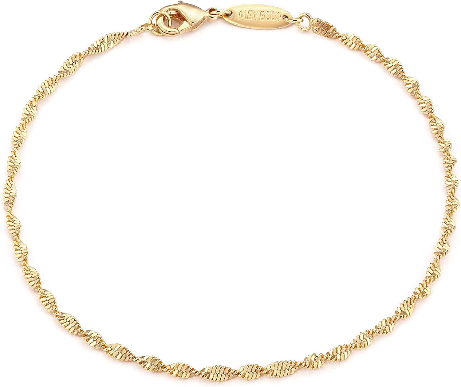 MEVECCO Gold Beaded Bracelets,18K Gold Plated Handmade Cute Satellite Diamond Cut Oval and round Beads Rope Chain Dainty Bracelet for Women Apparel & Accessories > Jewelry > Bracelets Mevecco Rope Chain Thin  