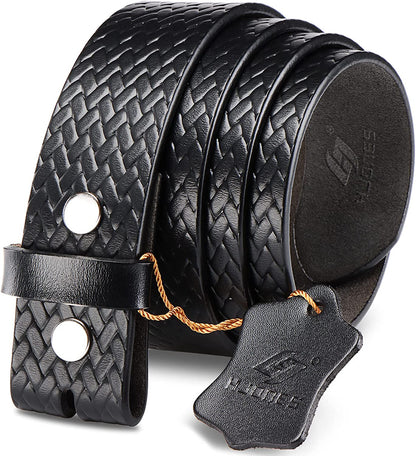 HJONES Men’S Replacement Belt No Buckle Belt Strap, Men'S Leather Belt with Silver Snap on Belt without Buckle 1 1/2” Wide Apparel & Accessories > Clothing Accessories > Belts HJones Matblack 46 
