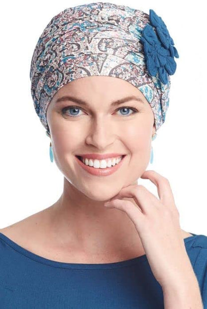 Cardani Large Flapper Turban Viscose from Bamboo Hat for Large Heads Apparel & Accessories > Clothing Accessories > Headwear Cardani Multi Paisley W/ Pacific Blue One Size 
