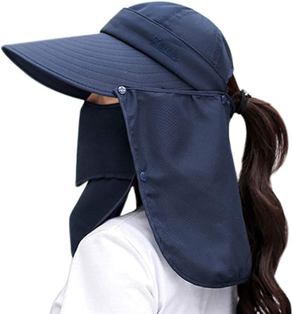 Women Sun Wide Brim UV Protection Fishing Hats Foldable Ponytail Summer Hat with Detachable Flap Apparel & Accessories > Clothing Accessories > Hats HICOSKY   