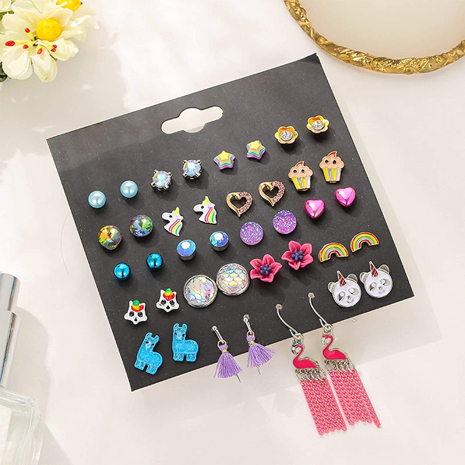 NEWITIN 100 Pairs Colorful Cute Stud Earrings for Girls Hypoallergenic Earrings Stainless Steel Earrings for Women Apparel & Accessories > Jewelry > Earrings NEWITIN   