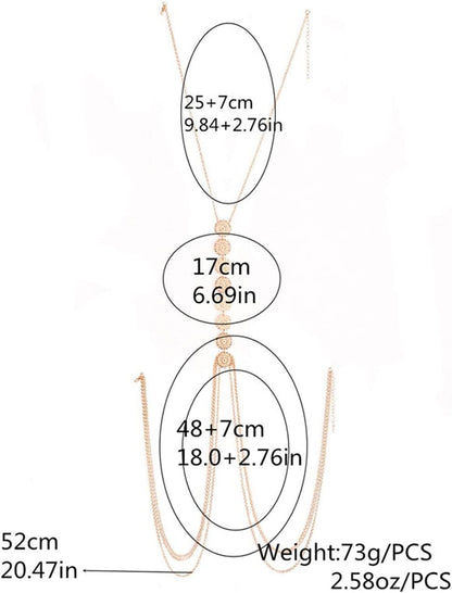 Asphire Bohemian Coin Body Chain Sexy Back Necklace Jewelry Beach Body Accessories for Women Layered Harness Bikini Chain (20 Inch, Gold) Apparel & Accessories > Jewelry > Body Jewelry Asphire   