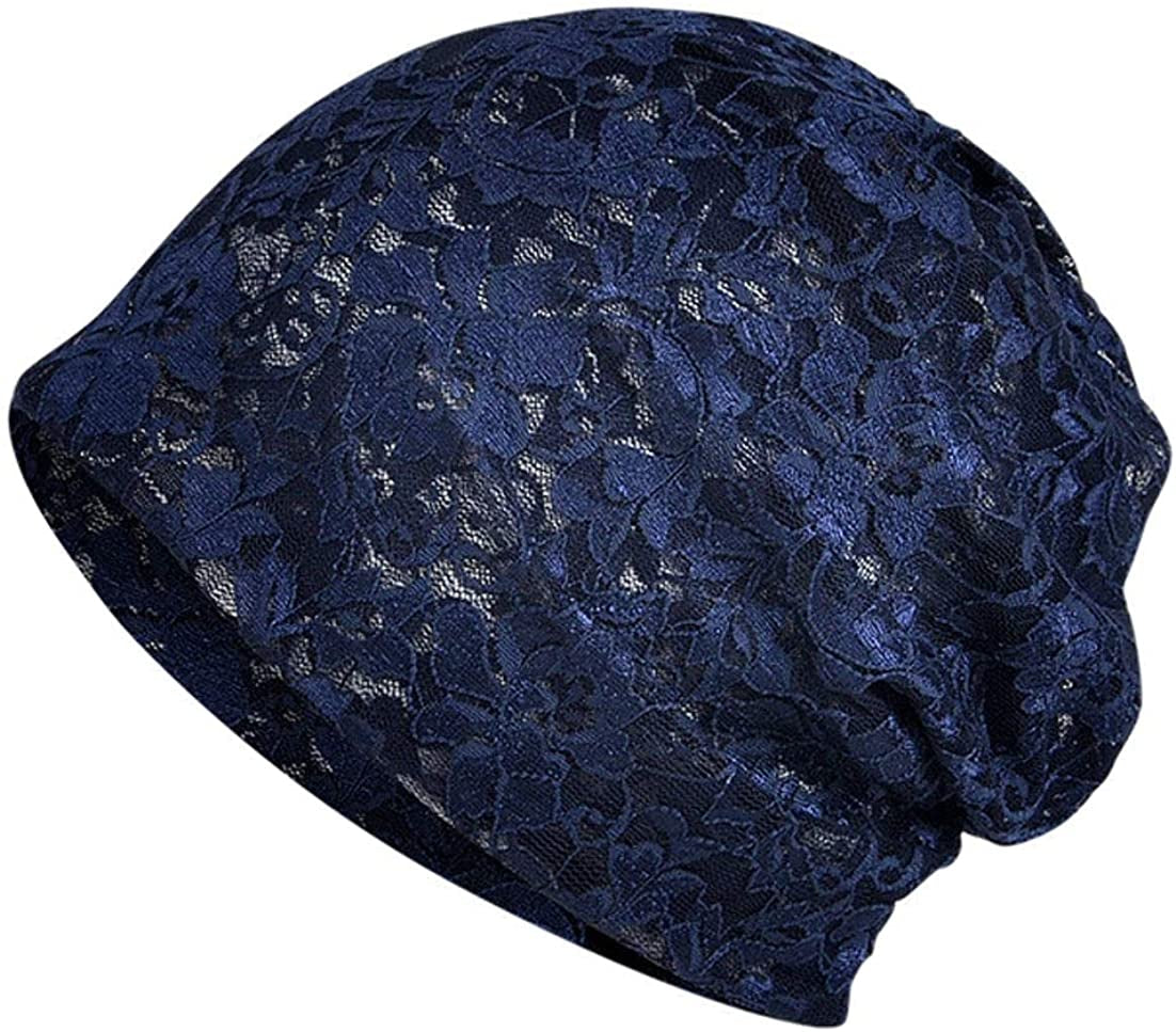 Ebossy Women'S Elegant Floral Lace Slouchy Beanie Summer Hat Headwear Circle Loop Scarf Apparel & Accessories > Clothing Accessories > Headwear ebossy Navy  