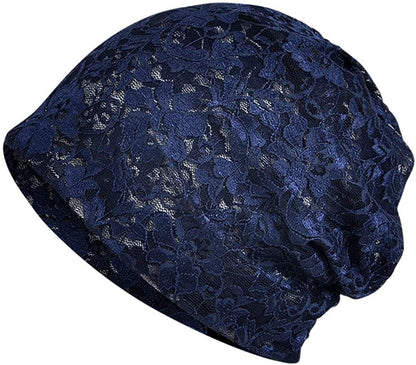 Ebossy Women'S Elegant Floral Lace Slouchy Beanie Summer Hat Headwear Circle Loop Scarf Apparel & Accessories > Clothing Accessories > Headwear ebossy Navy  