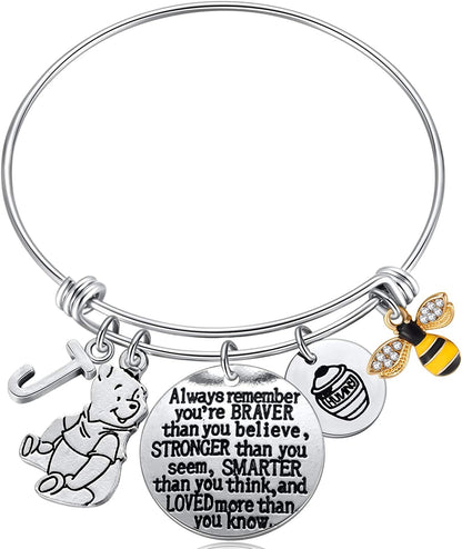 Inspired by Classic Gifts You Are Braver than You Believe, Bee, Hunny, Pooh Bear Charm Inspirational Jewelry for Women Girls Apparel & Accessories > Jewelry > Bracelets Kvekstio J  