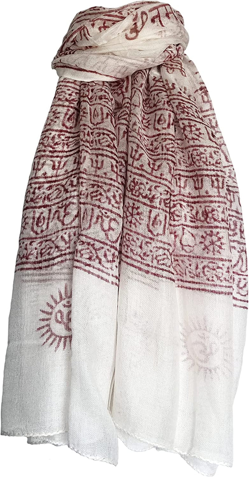 Indian Om Mantra Hand Block Printed Scarf Prayer Shawl Apparel & Accessories > Clothing Accessories > Scarves & Shawls Indian Mantra Shawls White/Red  