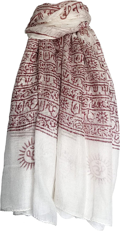 Indian Om Mantra Hand Block Printed Scarf Prayer Shawl Apparel & Accessories > Clothing Accessories > Scarves & Shawls Indian Mantra Shawls White/Red  