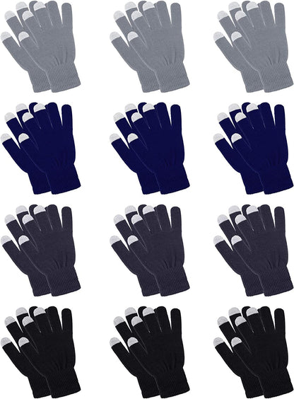 Pangda 12 Pairs Touchscreen Gloves Stretch Knitted Texting Gloves Warm Windproof Solid Color Mittens for Men and Women Apparel & Accessories > Clothing Accessories > Gloves & Mittens Pangda Black, Dark Gray, Gray, Navy 7 x 4 Inch 