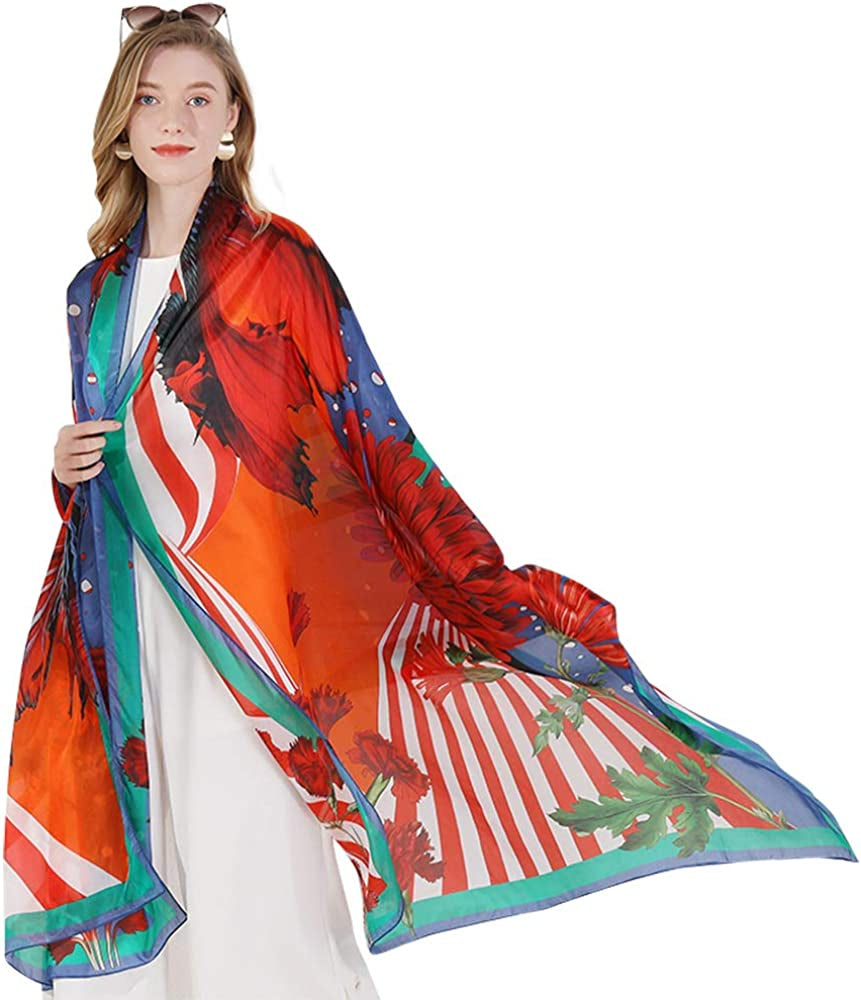 DANA XU Long Silk Fashion Oblong Floral Oversize Soft Scarf Wedding Shawls Beach Wraps Bandana Scarves for Women Apparel & Accessories > Clothing Accessories > Scarves & Shawls DANA XU 38 Red  