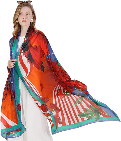 DANA XU Long Silk Fashion Oblong Floral Oversize Soft Scarf Wedding Shawls Beach Wraps Bandana Scarves for Women Apparel & Accessories > Clothing Accessories > Scarves & Shawls DANA XU 38 Red  