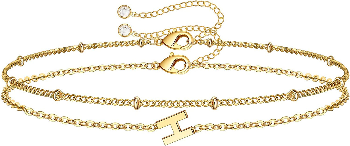 Dainty Gold Initial Bracelets for Women, 14K Gold Plated Dainty Personalized Gold Bracelets Initial Bracelets for Women Teen Girls Jewelry Chain Bracelets for Kids Toddler Little Girls Jewelry Gifts Apparel & Accessories > Jewelry > Bracelets M MOOHAM H  