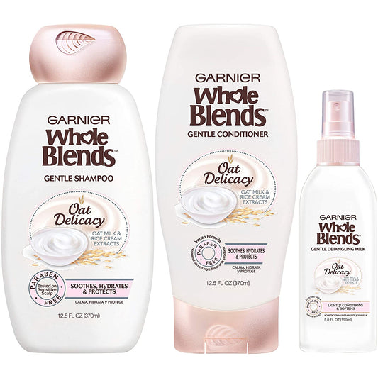 Garnier Hair Care Whole Blends Oat Delicacy, Moisturizing Shampoo, Conditioner, and Detangler with Oat Milk and Rice Cream Extracts, for Fine Hair and Sensitive Scalps, Paraben Free, 1 Kit Health & Beauty > Personal Care > Hair Care Garnier   