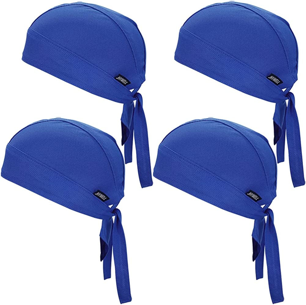 Sweat Wicking Doo Rag Cooling Dew Rag Helmet Liner Hat Large Motorcycle Head Wrap Bandana Skull Caps for Men and Women Apparel & Accessories > Clothing Accessories > Bandanas & Headties JHYWELL Blue 4 Pack  