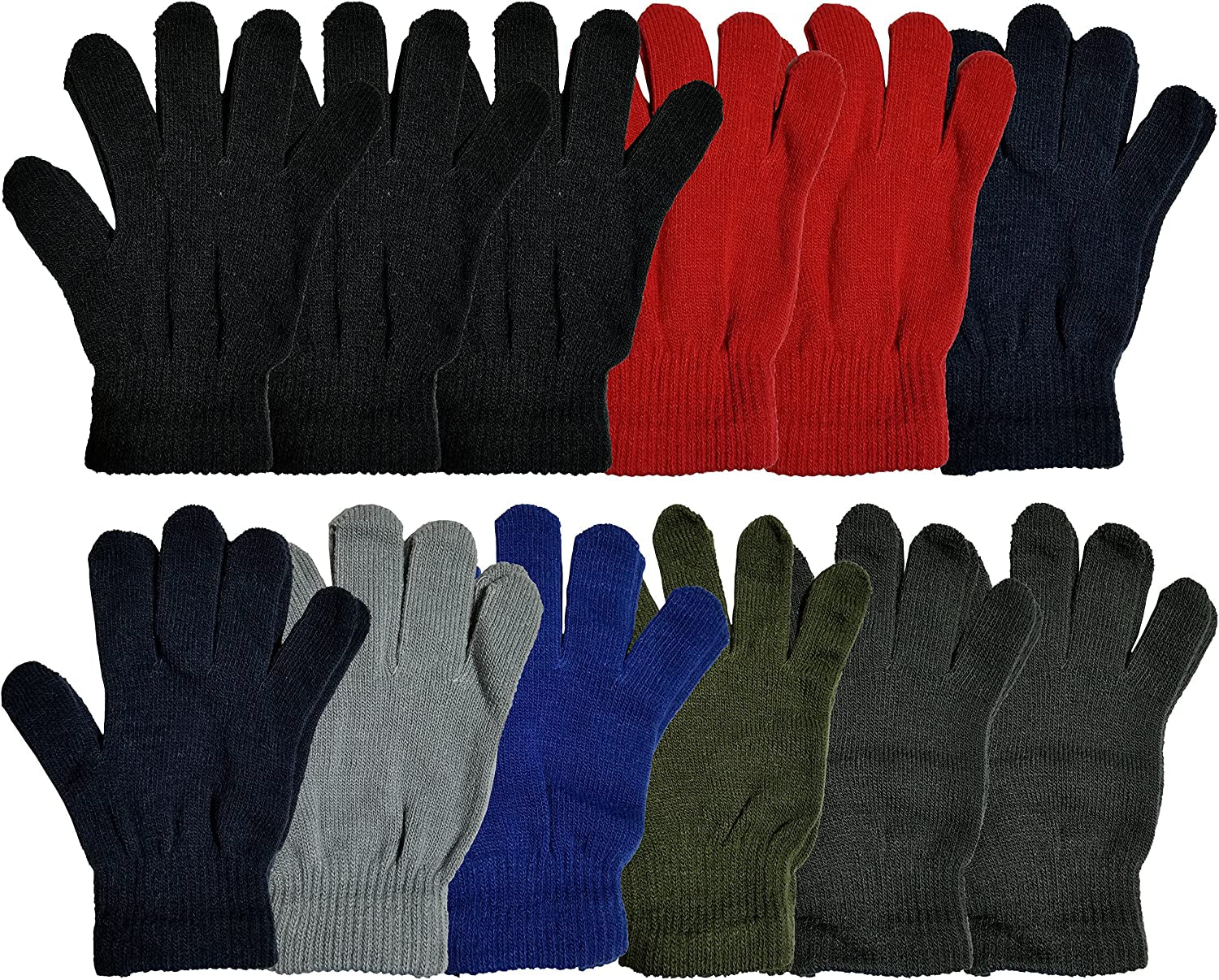 Winter Magic Gloves, 12 Pairs Stretchy Warm Knit Bulk Pack Mens Womens Apparel & Accessories > Clothing Accessories > Gloves & Mittens Winterlace 12 Pairs Assorted Solids  