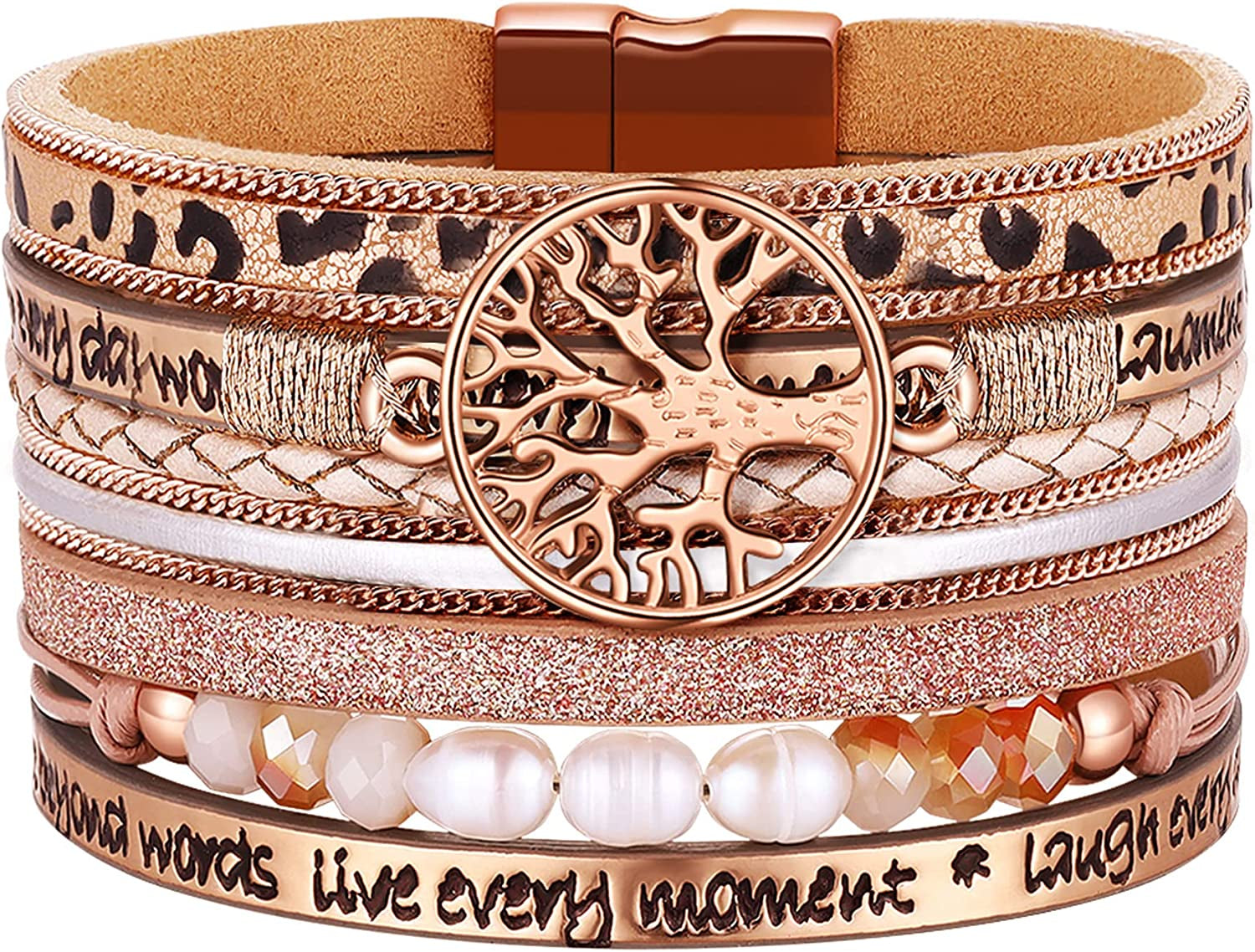 Inspirational Tree of Life Leather Bracelets for Women,Birthday Christmas Mothers Day Jewelry Gifts for Teen Girls Apparel & Accessories > Jewelry > Bracelets AURGTTCG 02-Rose gold  