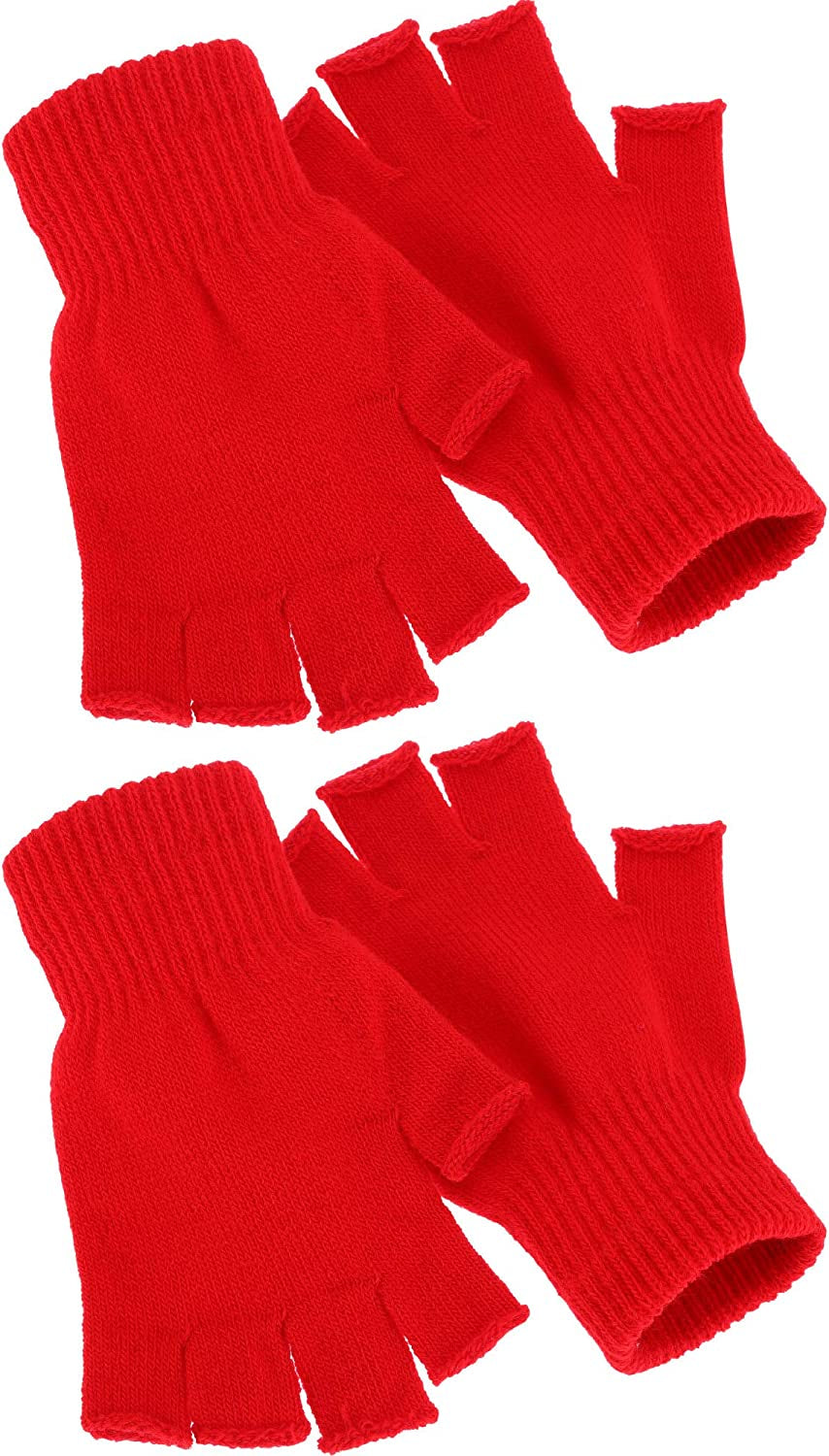 Satinior 2 Pair Unisex Half Finger Gloves Winter Stretchy Knit Fingerless Gloves in Common Size Apparel & Accessories > Clothing Accessories > Gloves & Mittens SATINIOR Red  