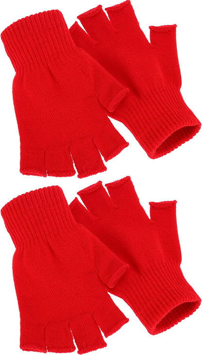 Satinior 2 Pair Unisex Half Finger Gloves Winter Stretchy Knit Fingerless Gloves in Common Size Apparel & Accessories > Clothing Accessories > Gloves & Mittens SATINIOR Red  