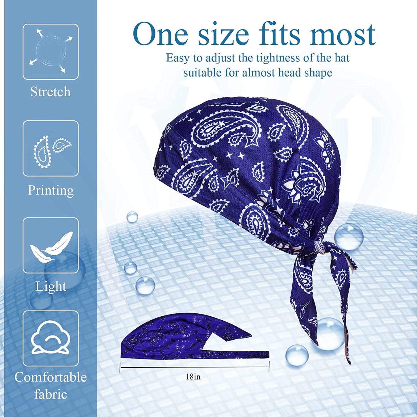 Ransiy Do Rag Skull Cap Bandana Head Wraps Biker Beanie Cap Bandana Hat Chemo Cap Dew Rag for Men and Women Apparel & Accessories > Clothing Accessories > Bandanas & Headties ransiy   