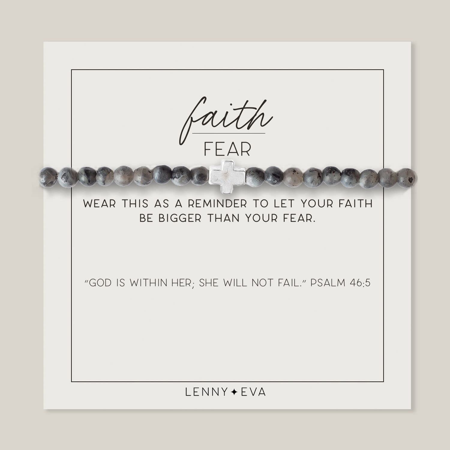 Lenny & Eva Faith over Fear Cross Stretchable Bracelets for Women, Inspirational Jewelry with Message on Card Apparel & Accessories > Jewelry > Bracelets Lenny & Eva Labradorite Silver Bracelet 