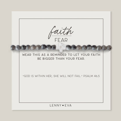 Lenny & Eva Faith over Fear Cross Stretchable Bracelets for Women, Inspirational Jewelry with Message on Card Apparel & Accessories > Jewelry > Bracelets Lenny & Eva Labradorite Silver Bracelet 
