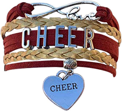 Cheer Charm Bracelet- Girls Infinity Love Adjustable Cheerleading Jewelry in Team Colors for Cheerleaders Apparel & Accessories > Jewelry > Bracelets Sportybella Maroon/Gold  