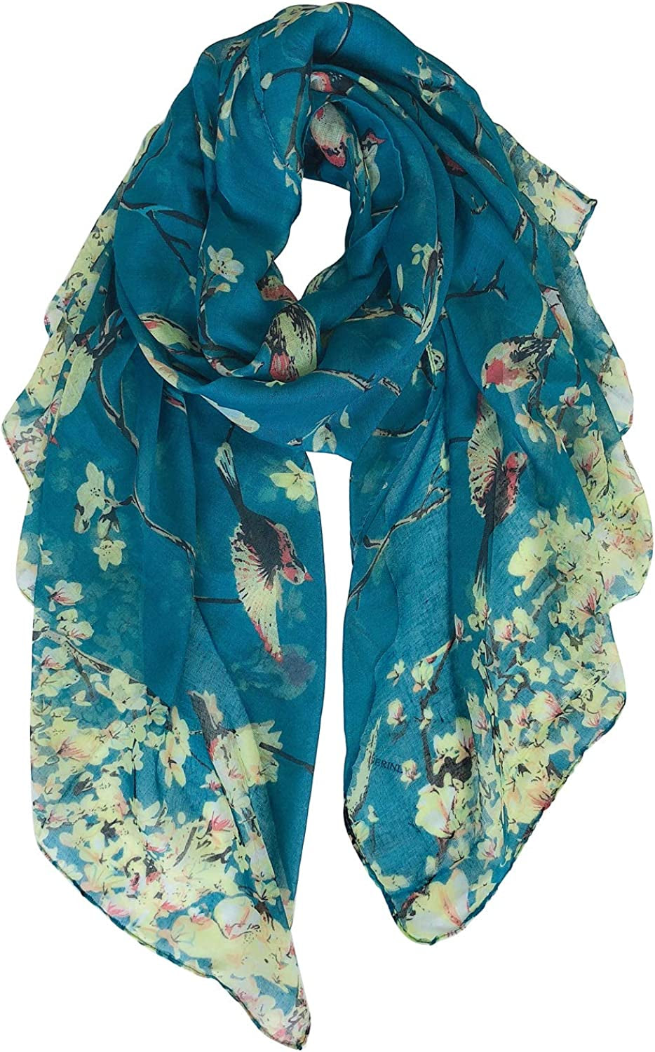 GERINLY Scarfs for Women Lightweight Floral Birds Print Cotton Scarves and Wraps for Holiday Shawl Apparel & Accessories > Clothing Accessories > Scarves & Shawls GERINLY Teal  