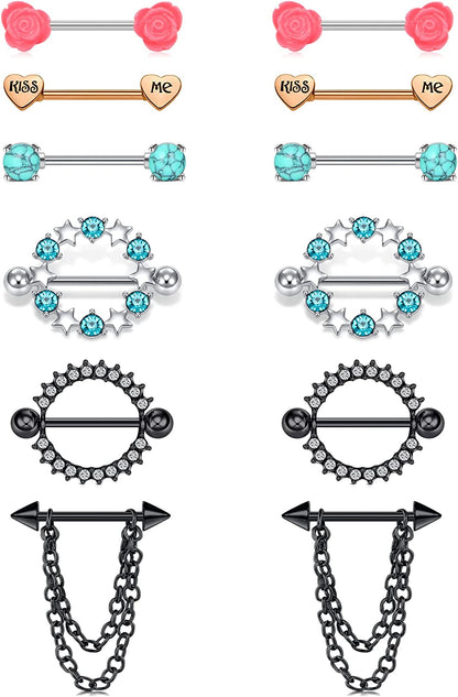 TOKRING 14G 14Mm 16Mm Nipple Rings Surgical Steel Nipple Barbell Nipple Piercing Jewelry for Women Girls Apparel & Accessories > Jewelry > Body Jewelry TOKRING Style D: 16mm mix color  