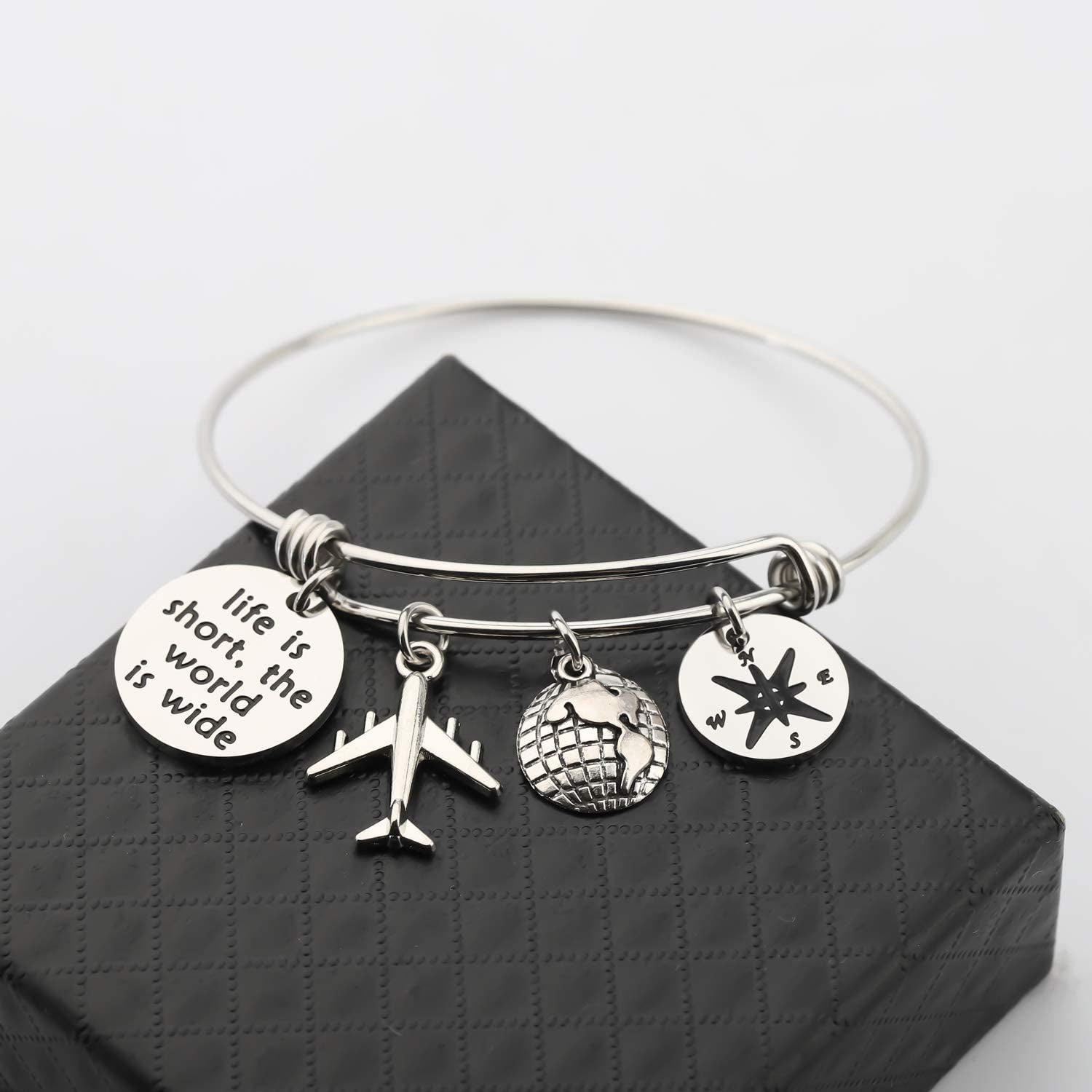 Gzrlyf Traveler Bracelet Wanderlust Bracelet Journey Jewelry Life Is Short the World Is Wide Bracelet World Travel Gift Tourists Gift Apparel & Accessories > Jewelry > Bracelets Gzrlyf   