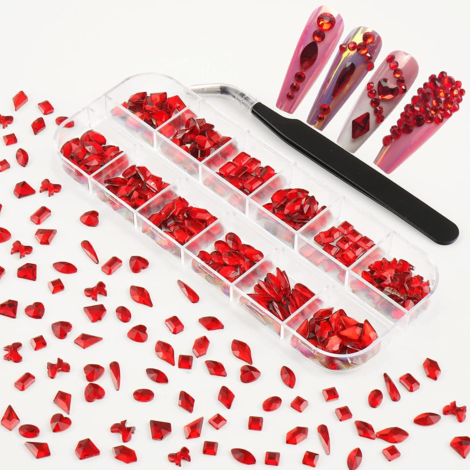 Rhinestones for Nails Kit,3486Pcs round AB Nail Rhinestones 354Pcs 3D Multi Shapes Flatback Nail Crystals Diamonds for Nail Design DIY Nail Salon Manicure Decoration Health & Beauty > Personal Care > Cosmetics > Cosmetic Tools > Nail Tools Ailipu Red-240pcs  
