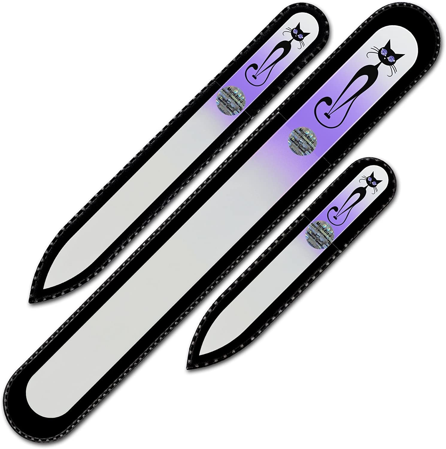 Mont Bleu Set of 3 Cats Crystal Nail Files Hand Decorated with Crystals from Swarovski - Handmade - Czech Tempered Glass - Lifetime Guaranty - Excellent Nail Filing Tools - Premium Glass Nail File Health & Beauty > Personal Care > Cosmetics > Cosmetic Tools > Nail Tools Mont Bleu White Lilac  