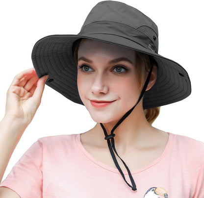 Muryobao 2 Pack Women Ponytail Summer Sun Hat UV Protection Wide Brim Foldable Safari Fishing Cap Apparel & Accessories > Clothing Accessories > Hats Muryobao   