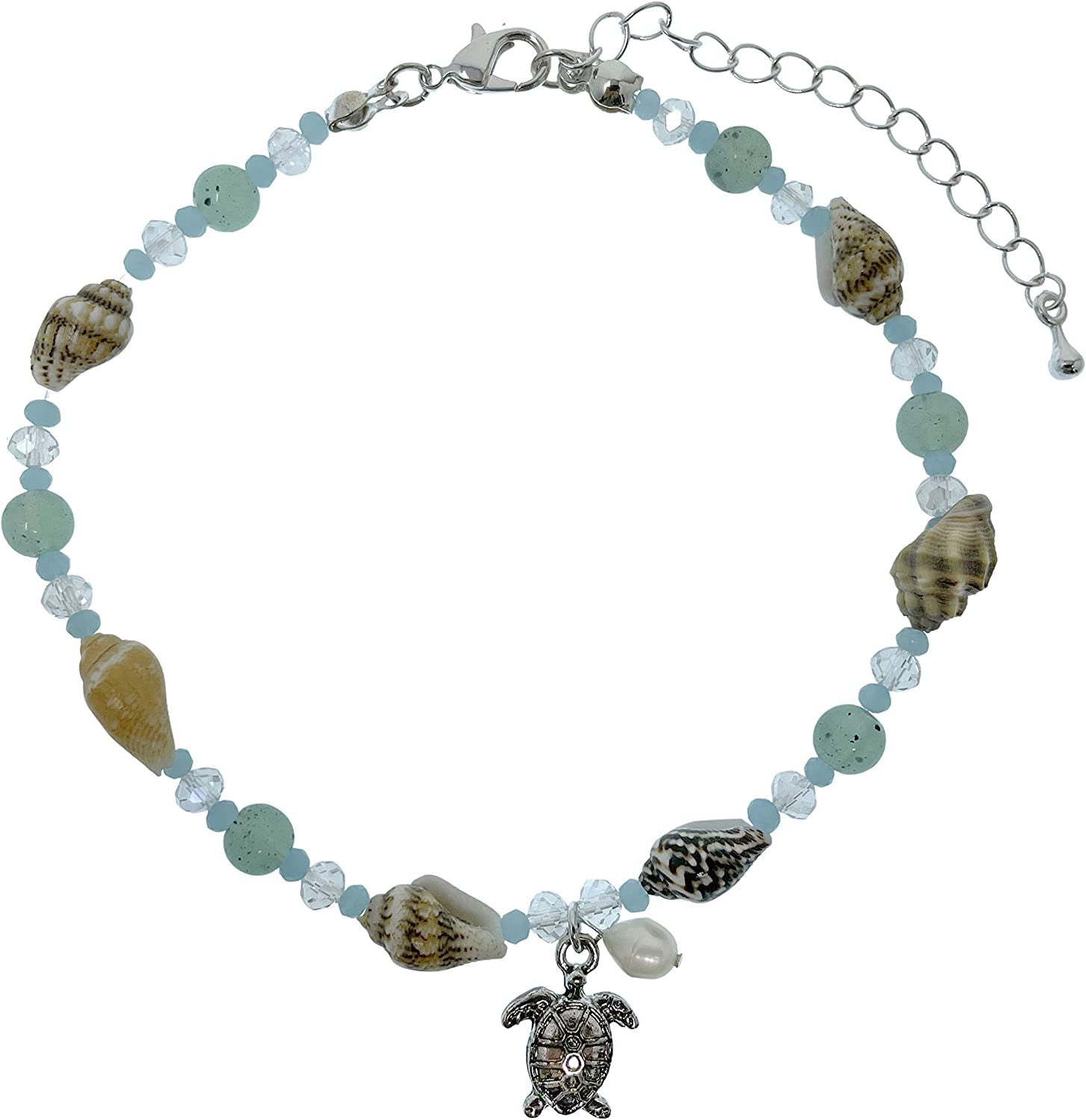Elosee Sealife Theme Seashell Freshwater Pearl Bead Anklet Apparel & Accessories > Jewelry > Anklets Elosee Turtle - Blue  
