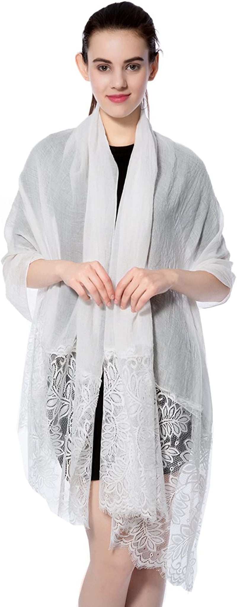 Women Lightweight Fashion Lace Scarf Solid Color Wrap Shawl Gzcvba Soft Evening Coverup Apparel & Accessories > Clothing Accessories > Scarves & Shawls Gzcvba White  
