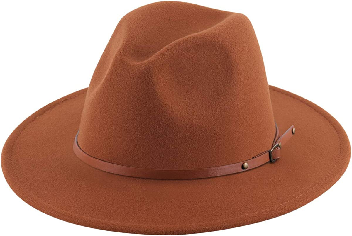 Lanzom Women Lady Retro Wide Brim Floppy Panama Hat Belt Buckle Wool Fedora Hat Apparel & Accessories > Clothing Accessories > Hats Lanzom X Belt-coffee One Size 