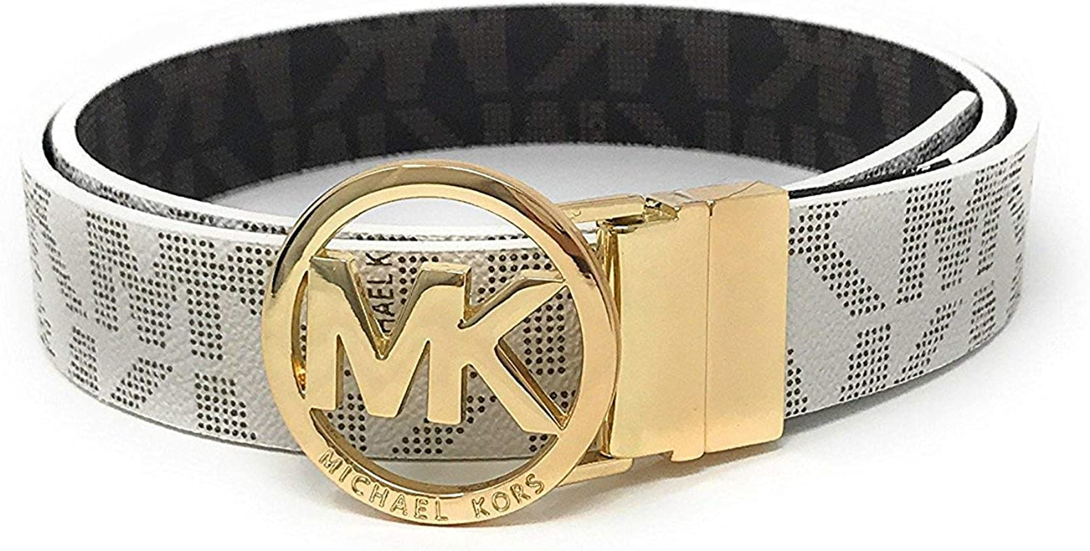 Michael Kors Womens Reversible Belt White/Brown Mk Gold Buckle Apparel & Accessories > Clothing Accessories > Belts Michael Kors Vanilla/Brown (Gold Buckle) Small 