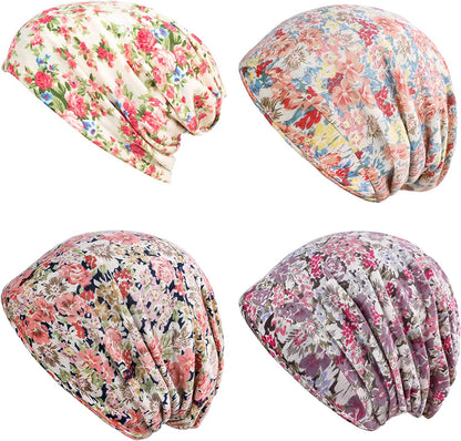 HONENNA Printed Turban Headband Chemo Cap Soft Sleep Beanie Apparel & Accessories > Clothing Accessories > Headwear HONENNA 4 Pack Style 4  