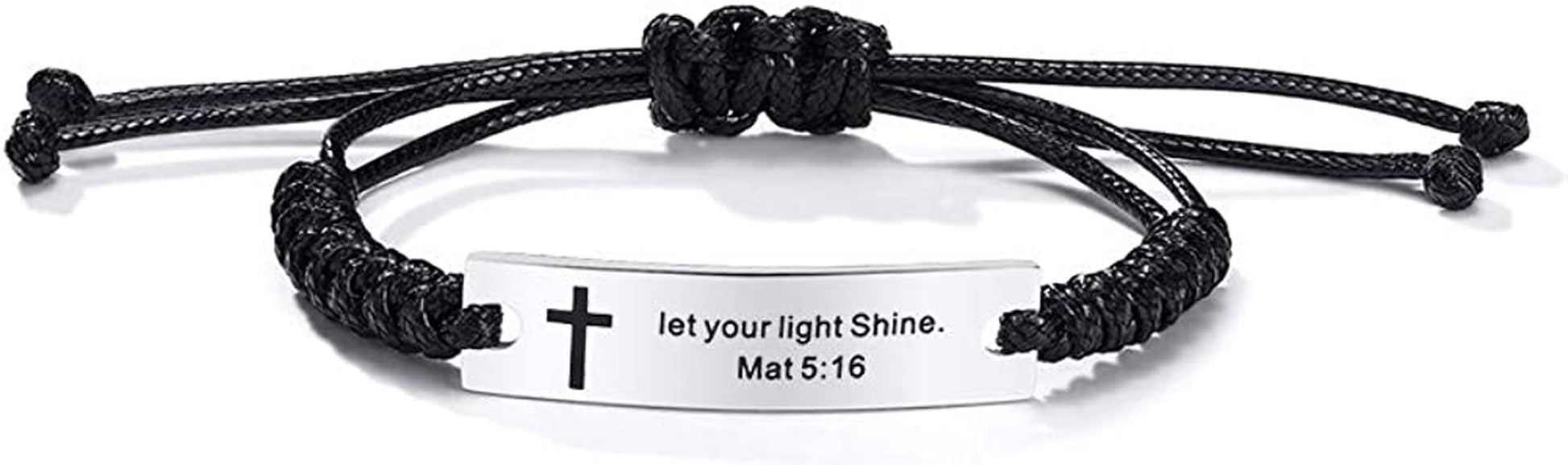 Personalized Unisex Religious Bible Verse Scripture Quotes Bracelet Faith Christian Adjustable Cord Stainless Steel Encourage Inspirational ID Bracelets for Men Women, Christmas Gift Customized Apparel & Accessories > Jewelry > Bracelets Mealguet Silver-let your light Shine. Mat 5:16  