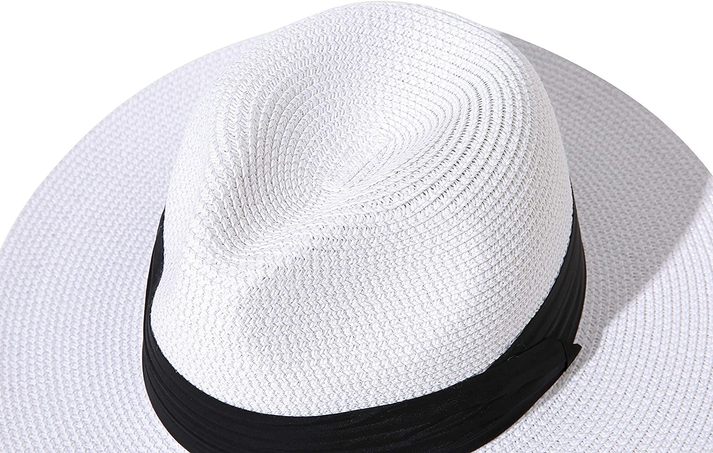 Lanzom Women Wide Brim Straw Panama Roll up Hat Belt Buckle Fedora Beach Sun Hat UPF50+ Apparel & Accessories > Clothing Accessories > Hats Lanzom   