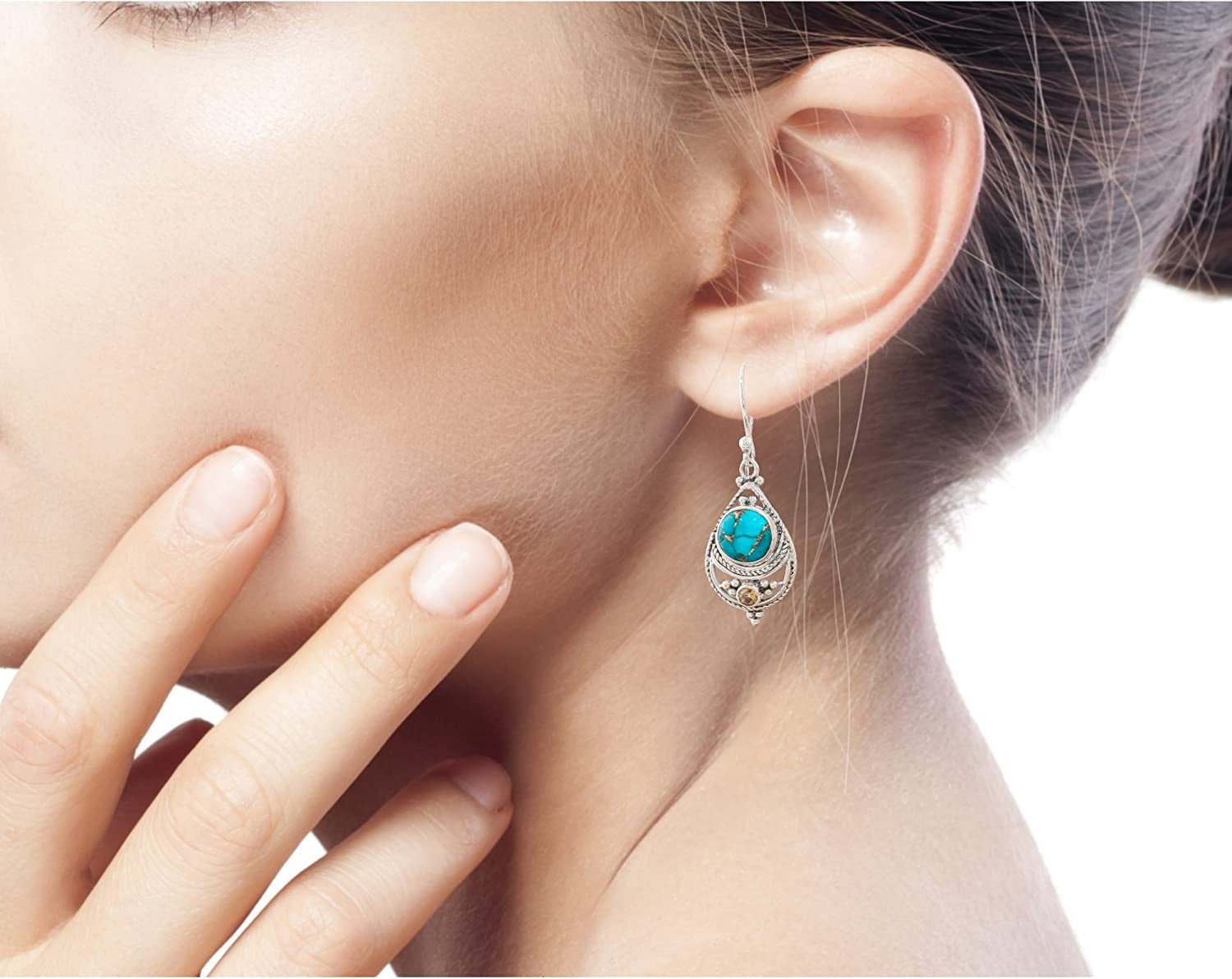 NOVICA Citrine and Composite Turquoise .925 Sterling Silver Dangle Earrings 'Blue Adoration' Apparel & Accessories > Jewelry > Earrings NOVICA   
