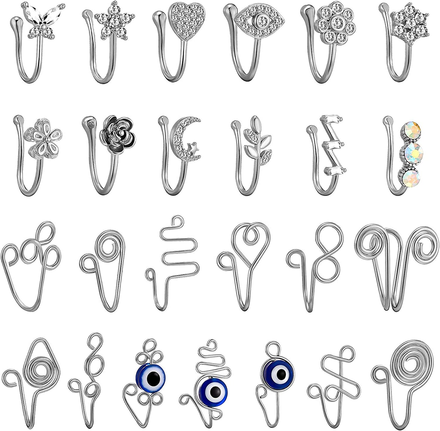 TAMHOO 25Pcs Fake Septum Fake Nose Ring Hoop for Women - Magnetic Nose Ring Nose Cuffs for Non Pierced Nose Apparel & Accessories > Jewelry > Body Jewelry TAMHOO #2-Silver-A  