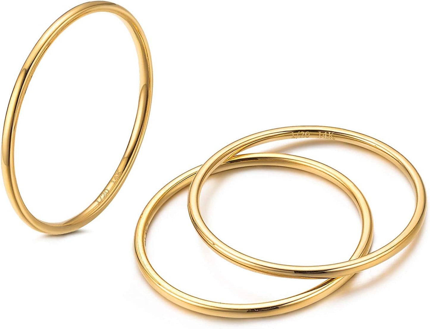 1Mm 14K Gold Filled Rings Stacking Rings for Women Girls Stackable Thin Gold Ring Plain Band Comfort Fit Size 5 to 10 1PC/2PCS/3PCS 3Pcs-Gold / 10