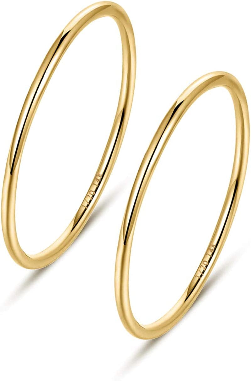 1Mm 14K Gold Filled Rings Stacking Rings for Women Girls Stackable Thin Gold Ring Plain Band Comfort Fit Size 5 to 10 1PC/2PCS/3PCS 2Pcs-Gold / 6