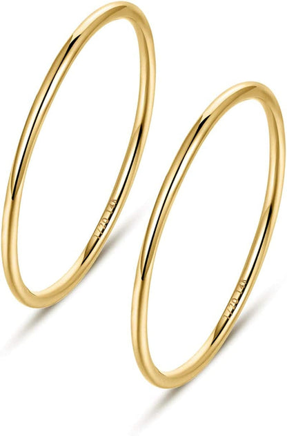 1Mm 14K Gold Filled Rings Stacking Rings for Women Girls Stackable Thin Gold Ring Plain Band Comfort Fit Size 5 to 10 1PC/2PCS/3PCS 2Pcs-Gold / 6