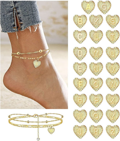 1PC Heart Initial Ankle Bracelets for Women 26 Letters Double Layered Gold Anklet, Women'S Foot Chain Heart-Shaped Anklet Jewelry Gifts Apparel & Accessories > Jewelry > Anklets Generic   